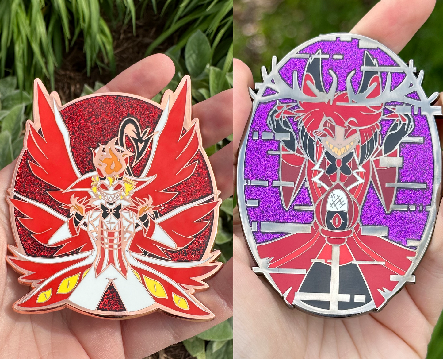 Hazbin Hotel Alastor and Lucifer Glitter Jumbo Pins 90 mm