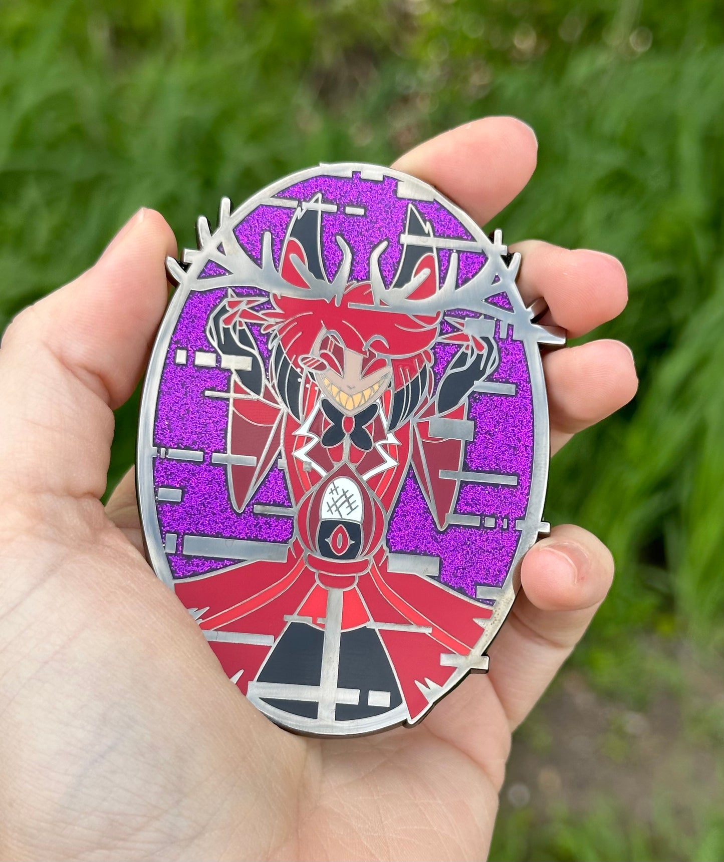 Hazbin Hotel Alastor and Lucifer Glitter Jumbo Pins 90 mm