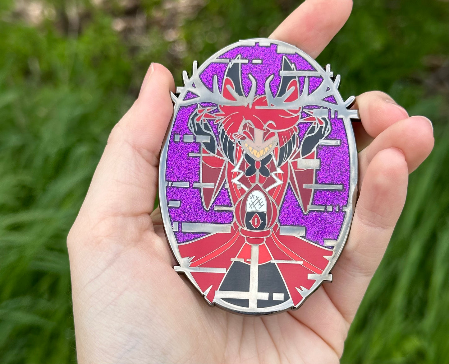 Hazbin Hotel Alastor and Lucifer Glitter Jumbo Pins 90 mm