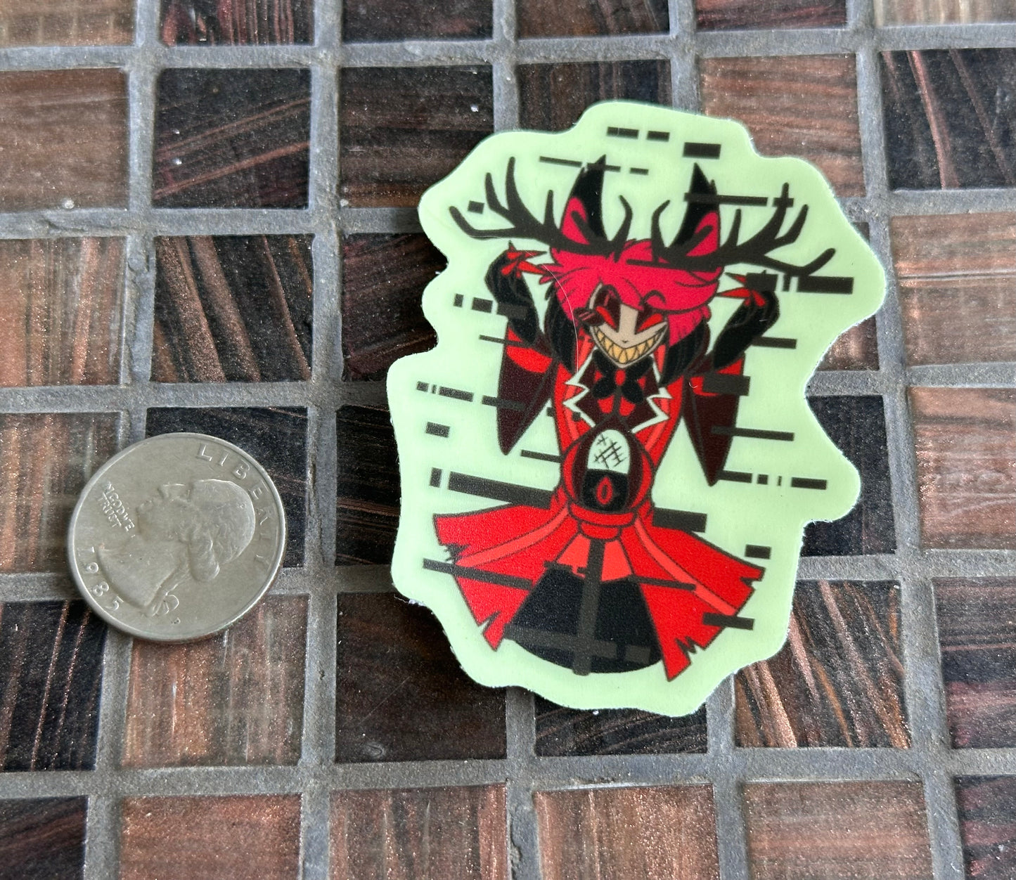 Glitch Alastor glow in the dark 2.9 inch sticker