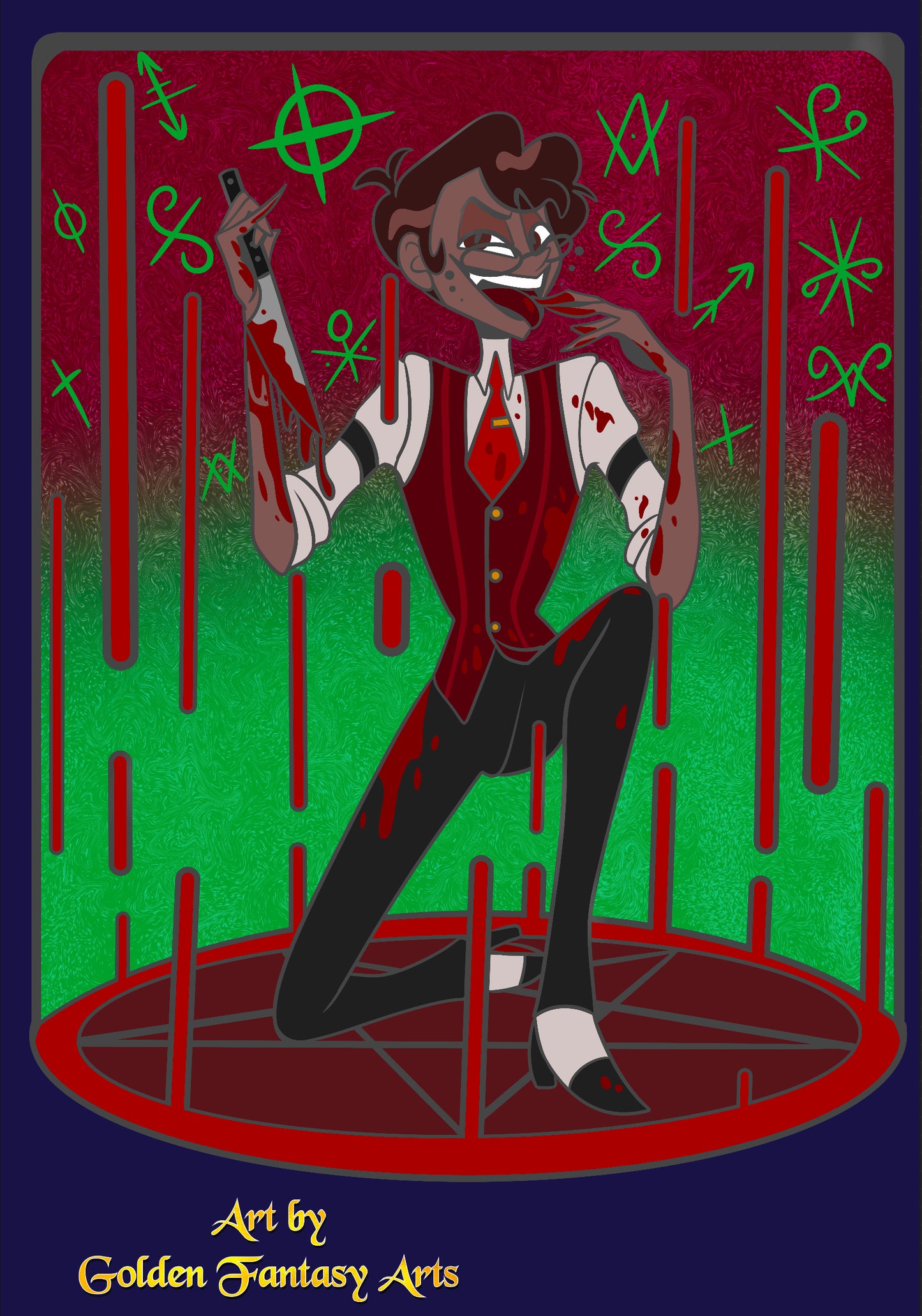 PREORDER Human Alastor pearl gradient 90mm panel pin with rounded bottom and printed details red glow