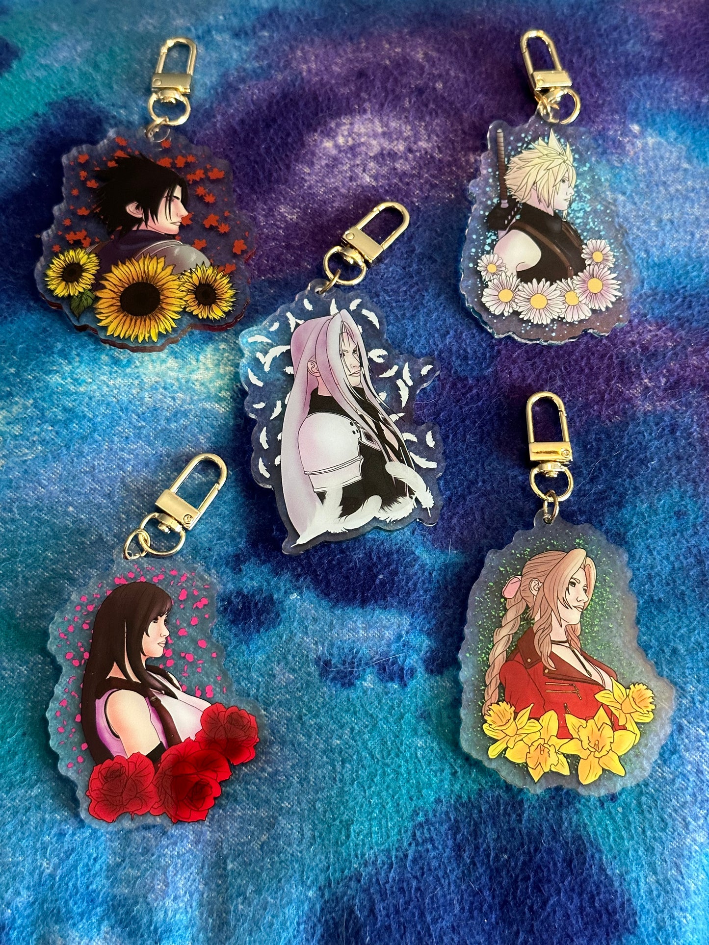 FF7R Double-sided floral and zodiac Acrylic Keychain - Cloud Sephiroth Tifa Aerith Zack