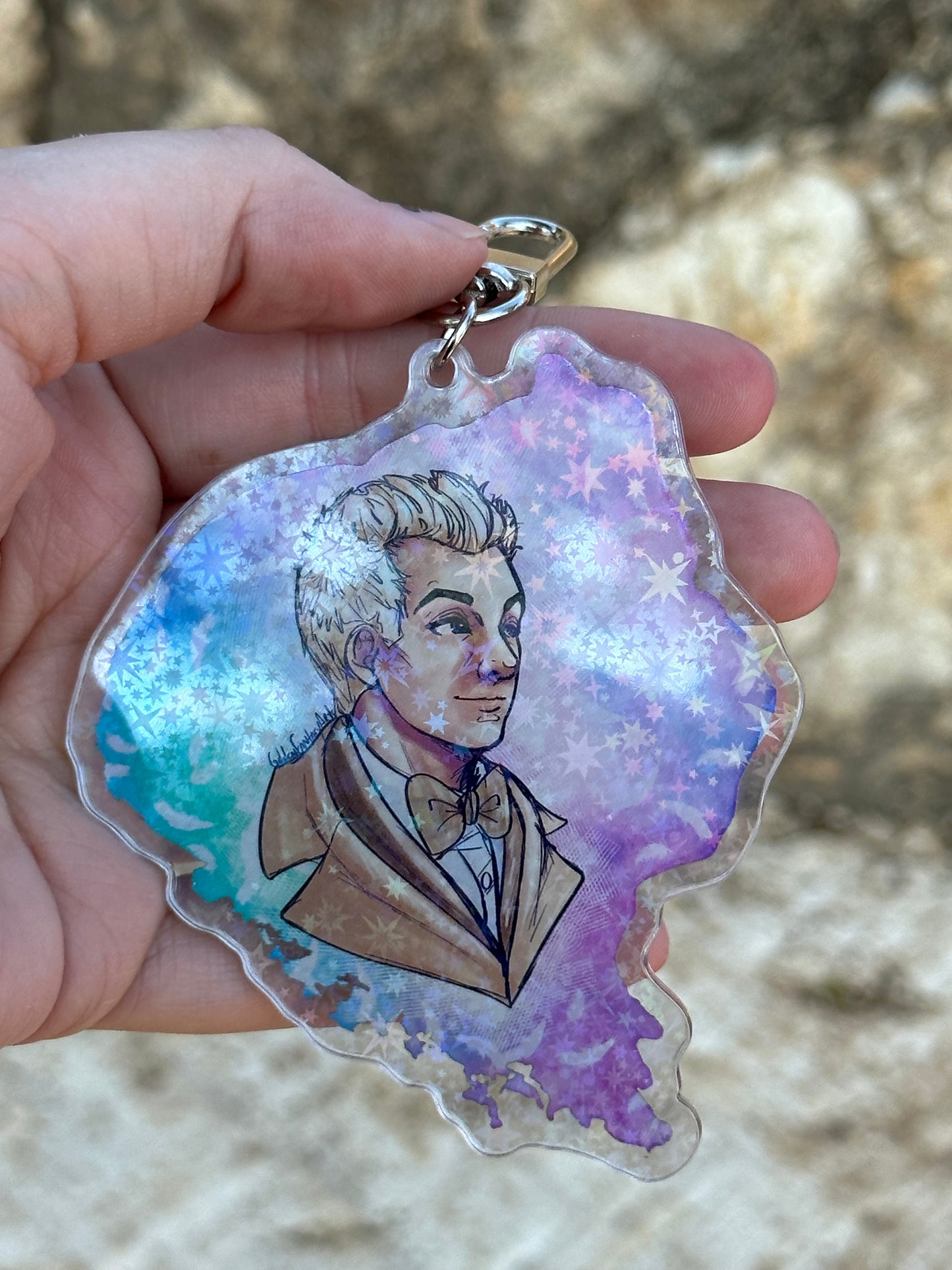 Good Omens - Aziraphale and Crowley sparkle glitter acrylic keychains