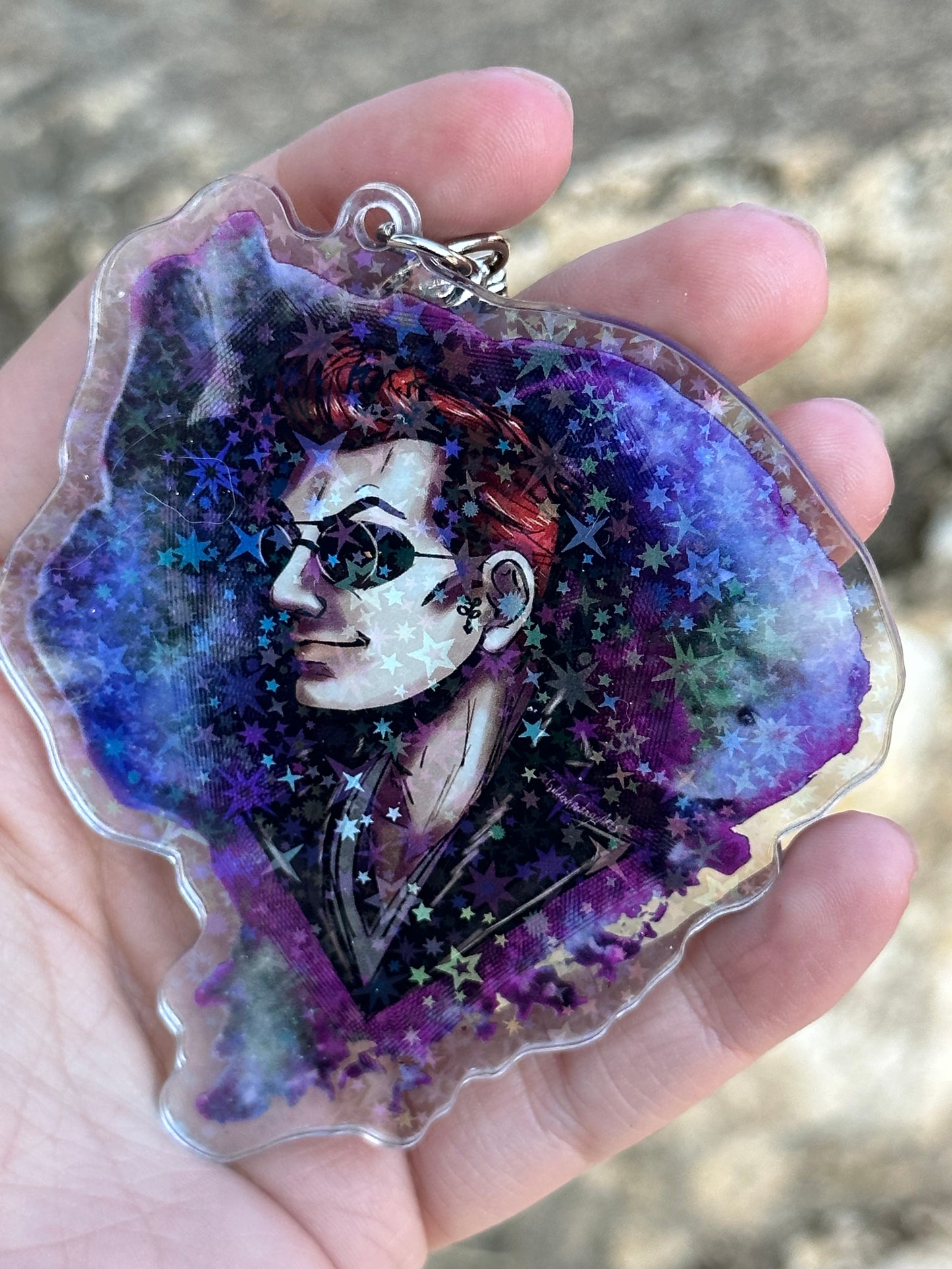 Good Omens - Aziraphale and Crowley sparkle glitter acrylic keychains