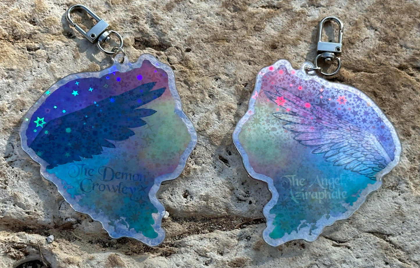 Good Omens - Aziraphale and Crowley sparkle glitter acrylic keychains