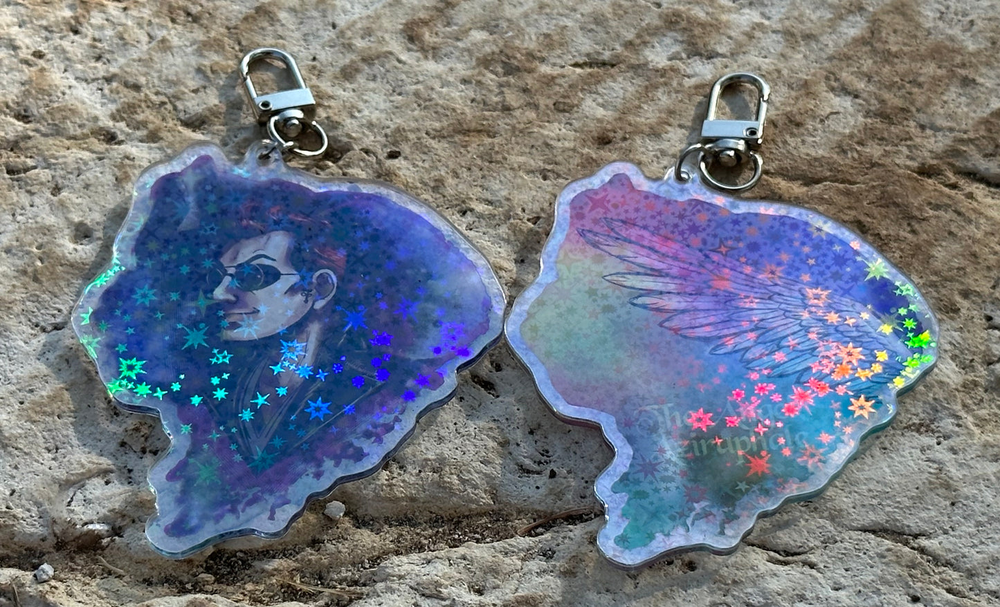 Good Omens - Aziraphale and Crowley sparkle glitter acrylic keychains