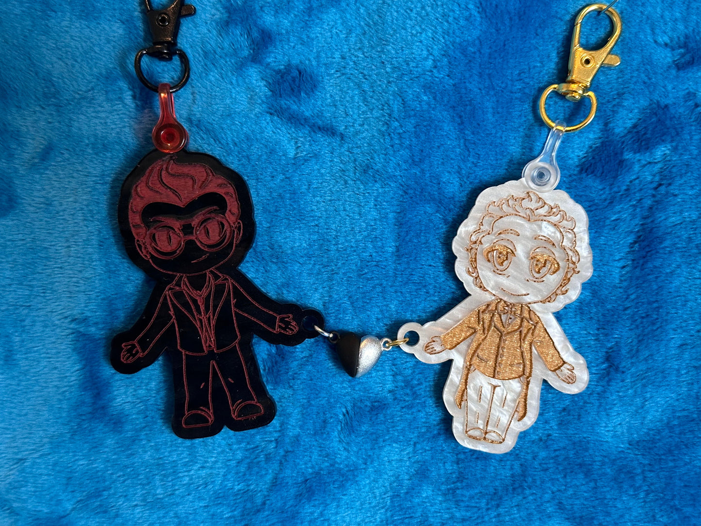 Good Omens magnetic linking Crowley and Aziraphale keychains